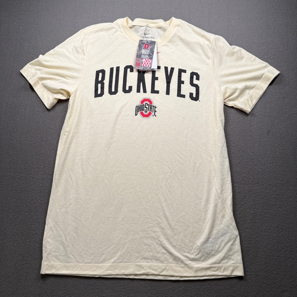 Nike T-Shirt Mens Medium Cream Ohio State Buckeyes Graphic Tee NJFD-15A-OH-XAN
